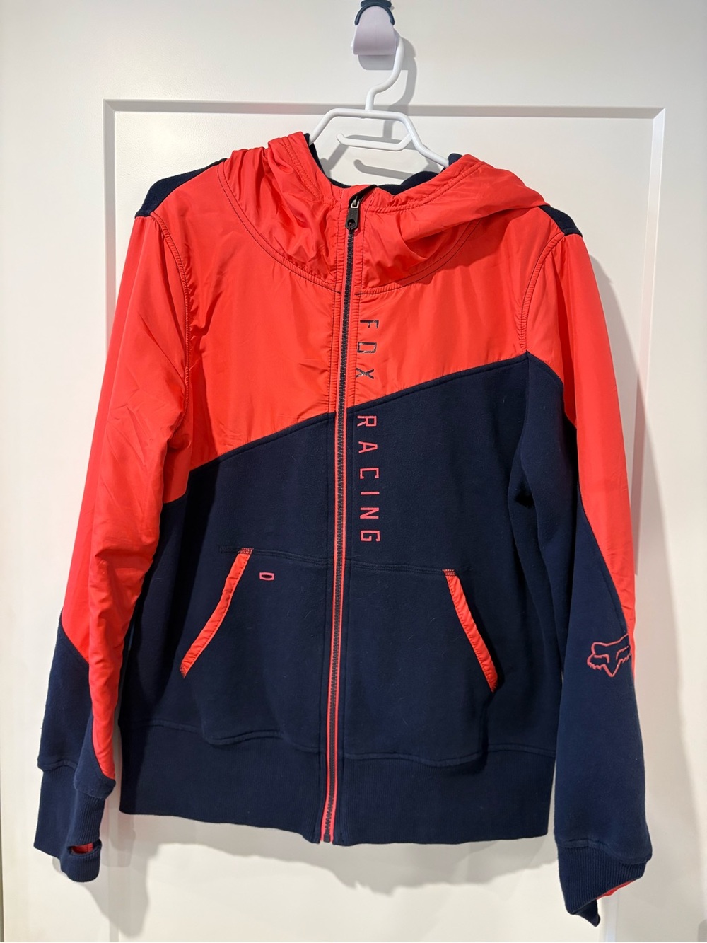 Fox Red and Navy Racing Hooded Zip Jacket